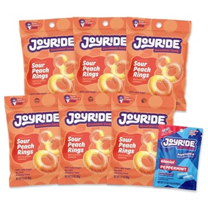 image:imageJOYRIDE Sour Fruit Variety Pack  Low Sugar Healthy Candy 6Pack BundleSour Peach Rings 6 Pack